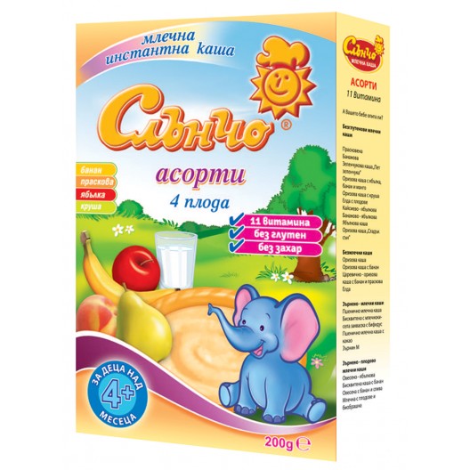 МЛЕЧНА КАША "Слънчо" 200г /плодово млечна асорти над 4мес/